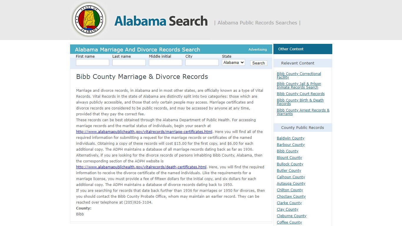 Bibb County Marriage & Divorce Records | Alabama - AL Search