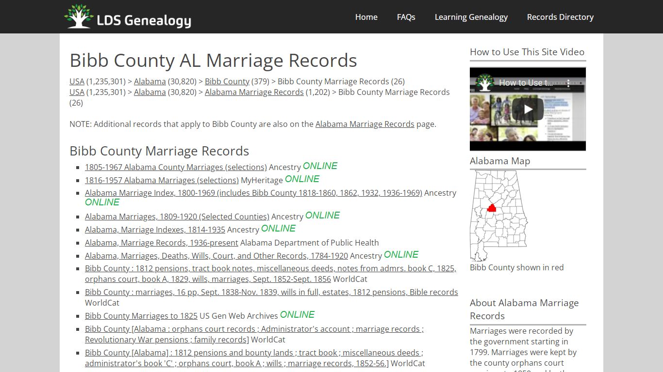 Bibb County AL Marriage Records - LDS Genealogy