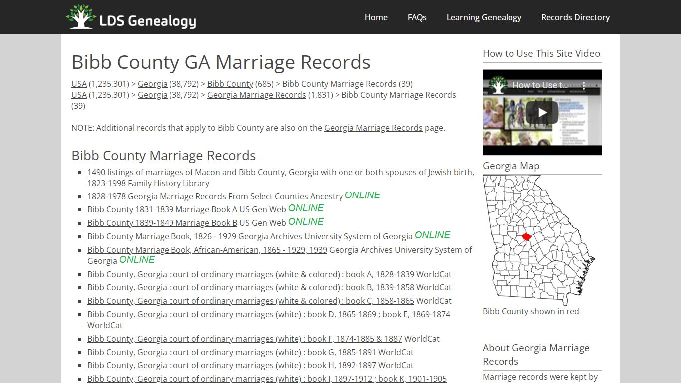 Bibb County GA Marriage Records - LDS Genealogy